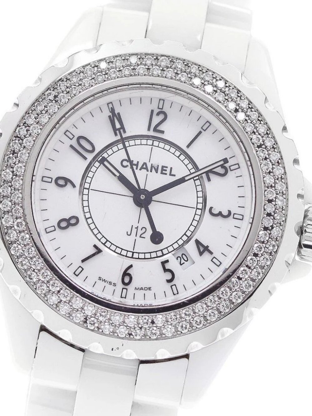 CHANEL J12 H0967 Diamond Bezel White Ceramic Date Quartz Ladies Watch_947265